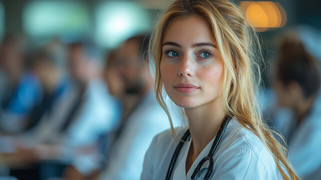 Medical professionals engaged in conference discussion Generative AI