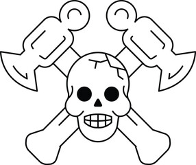 A skull with a hammer and an axe on either side of it