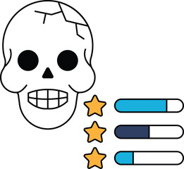 A skull with stars and a line of numbers