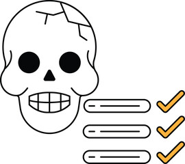 A skull with a smiley face and a check mark on it