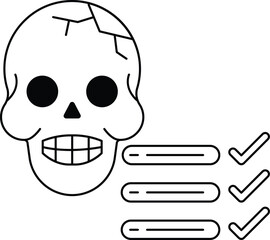 A skull with a smiley face and a check mark on it