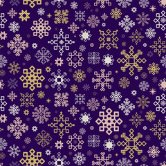 Retro Style Abstract Snowflakes Seamless Pattern Design Background for winter designs, packaging, fabric prints, wallpapers, branding, and web design. Vector illustration