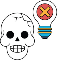 Skull with a light bulb above it