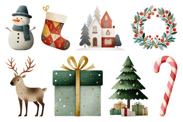 PNG Festive holiday icons collection, element set on transparent background