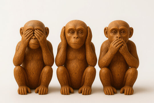 Three wise monkeys statues representing see no evil hear no evil speak no evil deaf dumb blind Mahatma Gandhi statement 