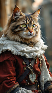  Anthropomorphe Katze in mittelalterlicher Fantasy-Kleidung