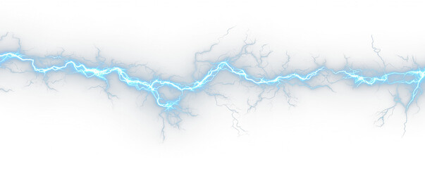 Realistic lightning bolts crack across a dark storm sky. Blue electric arcs illuminate the night....