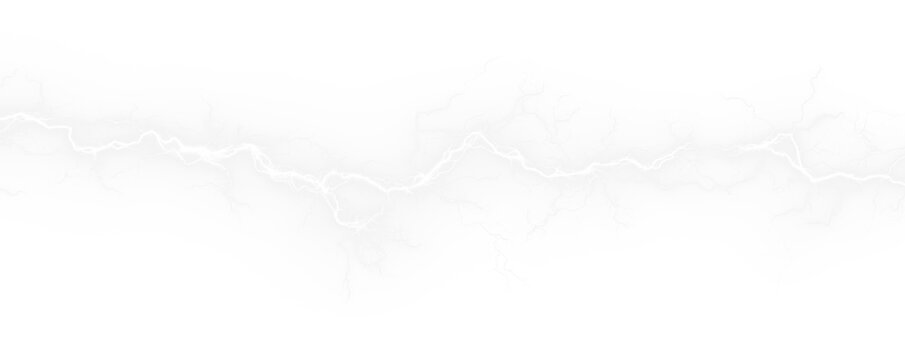 Bright white electric arcs flash on a black background. The lightning pattern feels sharp and alive. Ideal for thunderstorm icons or glowing textures. PNG