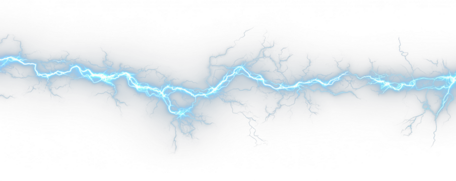 Realistic lightning bolts crack across a dark storm sky. Blue electric arcs illuminate the night. Perfect for weather or fantasy energy designs. PNG
