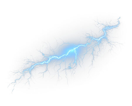 Electric storm effect with neon blue lightning streaks. Sparks fly across dark clouds, enhancing dramatic and atmospheric intensity of the scene. PNG