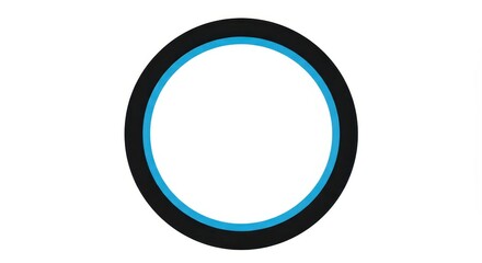 Simple graphic design depicts a black and blue ring shape centered on a white background