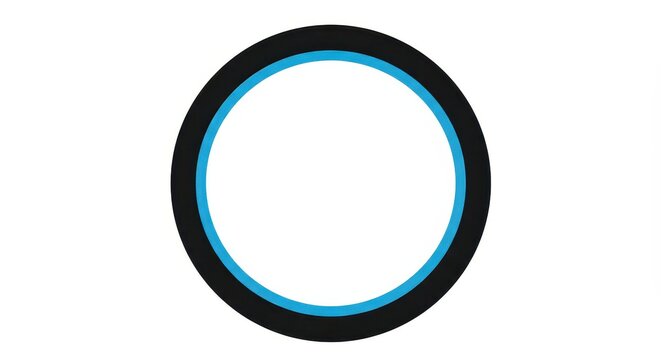 Simple graphic design depicts a black and blue ring shape centered on a white background