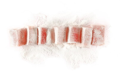 Turkish delight isolated on white background, top view	