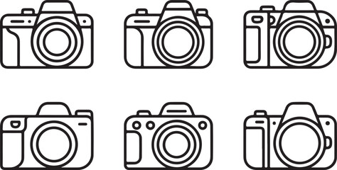 Set of Digital SLR Camera Outline Icons - Photography Device Line Art Vector