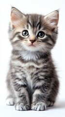Obraz premium Adorable gray tabby kitten sitting calmly.