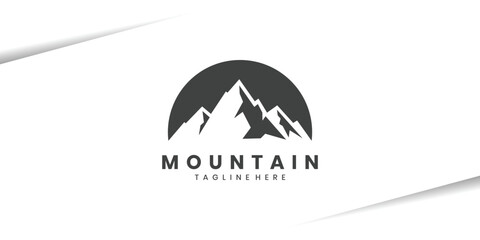 Minimalist mountain logo design, outdoor adventure and nature emblem