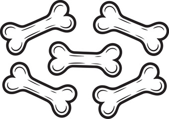 Set of Dog Bone Outline Icons - Pet Treat Line Art Vector