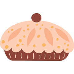 Close up of a light pink frosted cupcake with a single brown dot on top and small orange speckles on a transparent background a simple dessert illustration perfect for baking themes