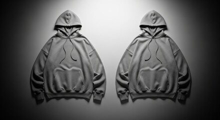 Two Gray Hoodies on a Black Background - Fashion Mockups for Design and Branding Projects Stylish Apparel Presentation