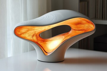 Obraz premium Unique side view table lamp for home lighting in warm tones on a modern table
