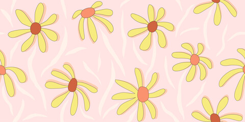 Vector Hand drawn colourful flowers, seamless patterns with floral, botanical for fabric, textiles, clothing, wrapping paper, backdrop, banner, illustration, abstract backgrounds.
