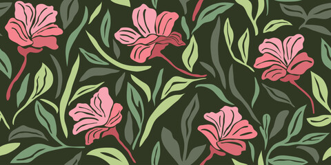 Vector Hand drawn colourful flowers, seamless patterns with floral, botanical for fabric, textiles, clothing, wrapping paper, backdrop, banner, illustration, abstract backgrounds.
