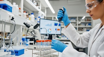 Naklejka premium Scientist conducting experiment in modern laboratory setting
