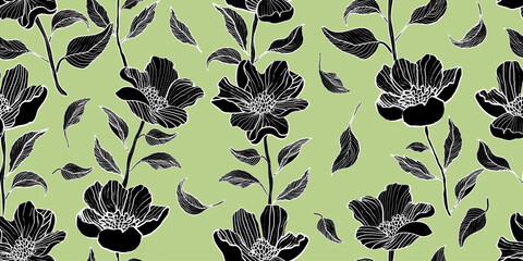 Vector Hand drawn colourful flowers, seamless patterns with floral, botanical for fabric, textiles, clothing, wrapping paper, backdrop, banner, illustration, abstract backgrounds.
