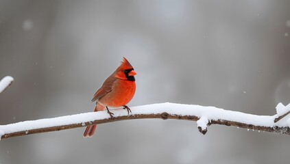 Crimson Plumage, Winter Perch A Study in Scarlet and Snow, A Frosty Morning Gaze.
