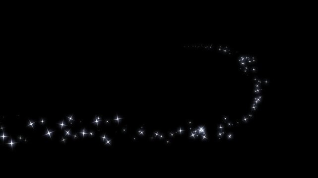 Sparkling glitter stars twinkling animation with shimmering particles, glowing magic dust flash, doodle cartoon sparkle light burst, glittering trails and shine effect on 4K chroma key black screen
