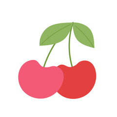 Cute hand-drawn cherry vector — flat pastel fruit illustration without face or smile for children’s designs.
