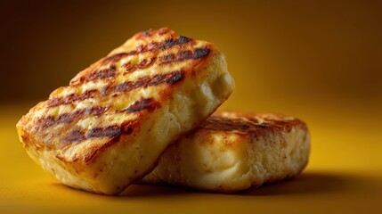 Grilled halloumi slices with grill marks
