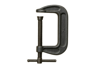 Metal C clamp tool for workshop or repair use, PNG transparent background