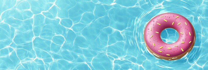 Creative graphic design concept featuring a floating donut in a bright blue pool