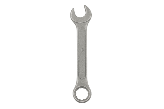 Open-end wrench metal hand tool for mechanical repair, PNG transparent background