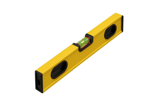 Yellow spirit level tool for accurate surface alignment, PNG transparent background