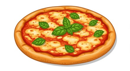 Classic savory baked flatbread topped with cheese, tomato sauce, and fresh herb leaves