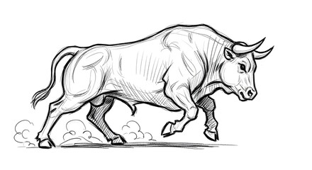 Fototapeta premium Sketch of a Powerful Bull Charging Forward with Dust Kicking Up