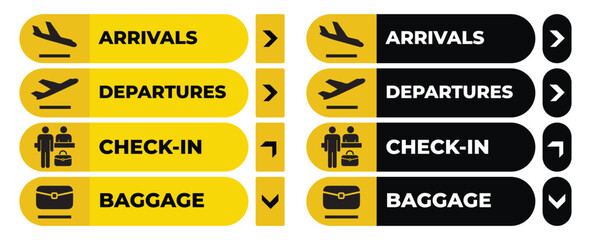 Airport Sign Isolated on White Background | Airline Direction Board Showing Departures, Arrivals, Check-In, and Baggage Information for Travelers