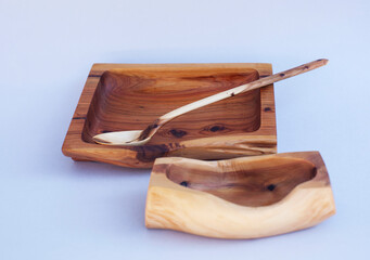 wooden kitchen ware on white background isolated