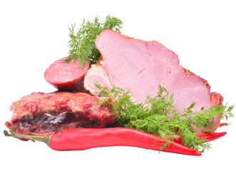 Fresh  smoked meat with spices isolated