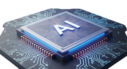 Futuristic ai processor chip glowing with blue light symbolizing artificial intelligence technology