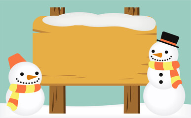 雪だるまと立て看板フレーム　Snowman and signboard frame