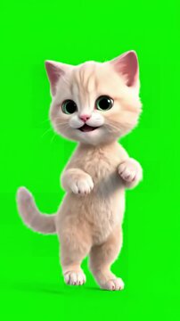 Charming Creature Character with adorable animated kitty cat dancing on green screen perfect for fun playful and lighthearted video projects animations distortion, overlay, glitch, static noise, scan