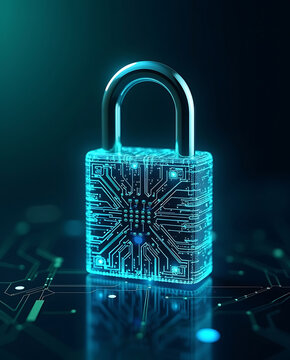 Digital Padlock Circuit Board Representing Data Security Concept