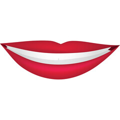 Close up of a smiling mouth with red lips and white teeth isolated on a transparent background