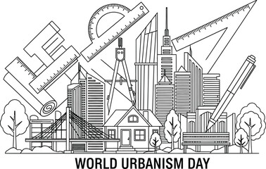 Fototapeta premium Vector art of world urbanism day with buildings