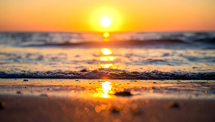 Beautiful sunset over the sea at sunrise, Close up