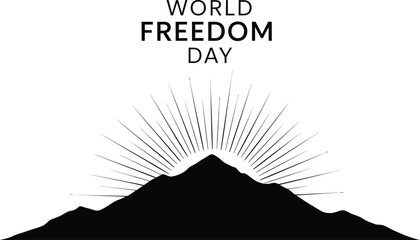 Vector art of world freedom day with mountain and sun