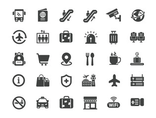 Set of Airport Icons. Solid icon series